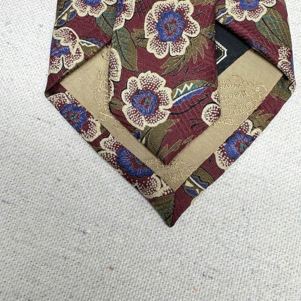Britches of Georgetowne Floral Tie‎ Mens OS Burgundy Silk Vintage Dark Academia